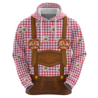 Traditional German Costume - Lederhosen and Soft Pretzel Zip Hoodie Blue Plaid Pattern with Edelweiss Flowers