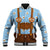 Traditional German Costume - Lederhosen and Soft Pretzel Baseball Jacket Red Plaid Pattern with Edelweiss Flowers