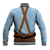 Traditional German Costume - Lederhosen and Soft Pretzel Baseball Jacket Red Plaid Pattern with Edelweiss Flowers