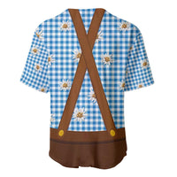 Traditional German Costume - Lederhosen and Soft Pretzel Baseball Jersey Red Plaid Pattern with Edelweiss Flowers