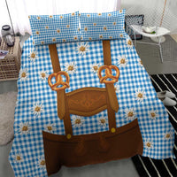 Traditional German Costume - Lederhosen and Soft Pretzel Bedding Set Red Plaid Pattern with Edelweiss Flowers