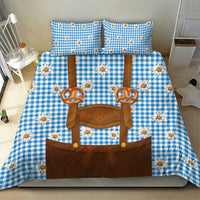Traditional German Costume - Lederhosen and Soft Pretzel Bedding Set Red Plaid Pattern with Edelweiss Flowers