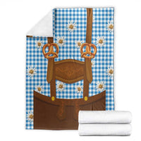 Traditional German Costume - Lederhosen and Soft Pretzel Blanket Red Plaid Pattern with Edelweiss Flowers