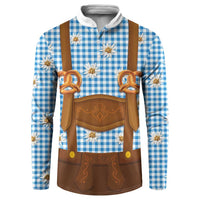 Traditional German Costume - Lederhosen and Soft Pretzel Button Sweatshirt Red Plaid Pattern with Edelweiss Flowers