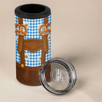 Traditional German Costume - Lederhosen and Soft Pretzel 4 in 1 Can Cooler Tumbler Red Plaid Pattern with Edelweiss Flowers