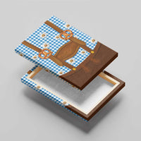 Traditional German Costume - Lederhosen and Soft Pretzel Canvas Wall Art Red Plaid Pattern with Edelweiss Flowers