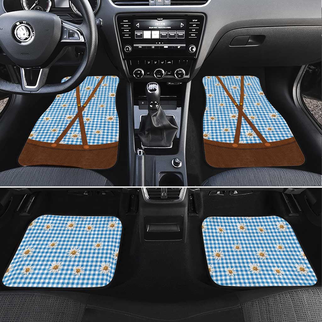 Traditional German Costume - Lederhosen and Soft Pretzel Car Mats Red Plaid Pattern with Edelweiss Flowers