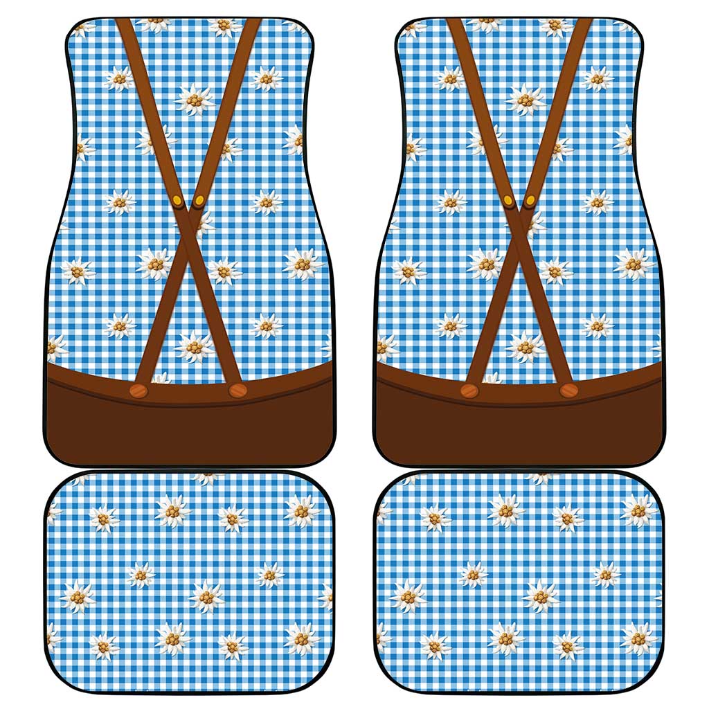 Traditional German Costume - Lederhosen and Soft Pretzel Car Mats Red Plaid Pattern with Edelweiss Flowers