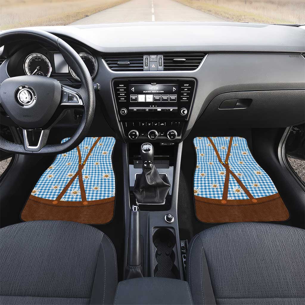 Traditional German Costume - Lederhosen and Soft Pretzel Car Mats Red Plaid Pattern with Edelweiss Flowers