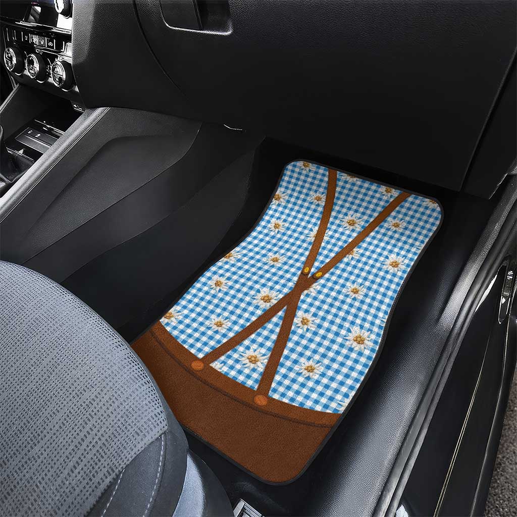 Traditional German Costume - Lederhosen and Soft Pretzel Car Mats Red Plaid Pattern with Edelweiss Flowers