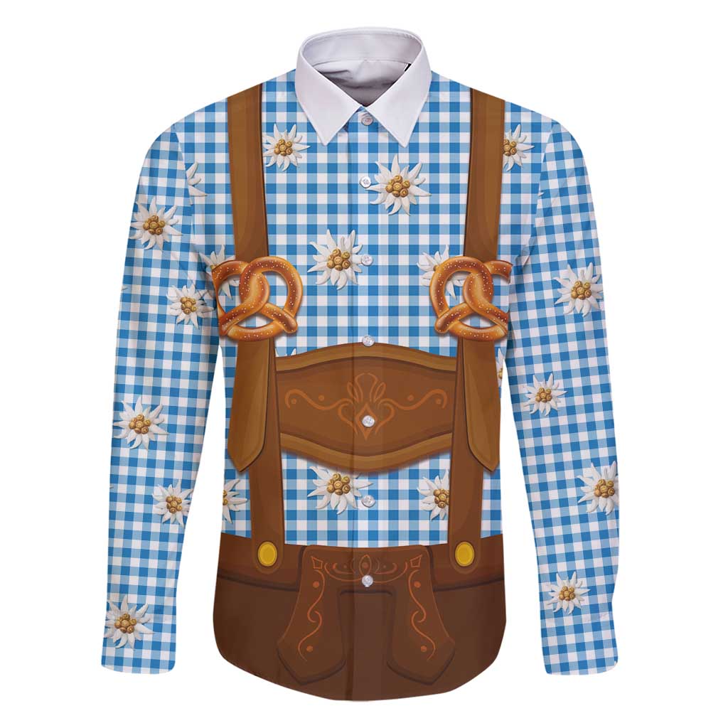 Traditional German Costume - Lederhosen and Soft Pretzel Family Matching Long Sleeve Bodycon Dress and Hawaiian Shirt Red Plaid Pattern with Edelweiss Flowers