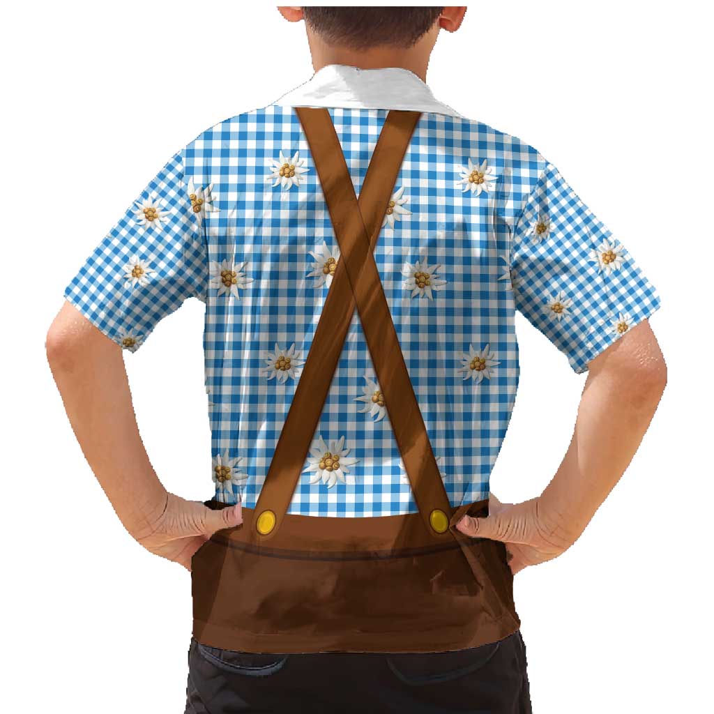 Traditional German Costume - Lederhosen and Soft Pretzel Family Matching Mermaid Dress and Hawaiian Shirt Red Plaid Pattern with Edelweiss Flowers