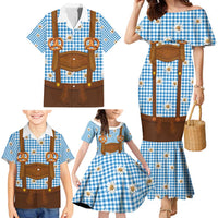 Traditional German Costume - Lederhosen and Soft Pretzel Family Matching Mermaid Dress and Hawaiian Shirt Red Plaid Pattern with Edelweiss Flowers