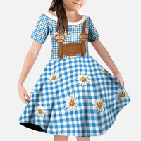 Traditional German Costume - Lederhosen and Soft Pretzel Family Matching Off The Shoulder Long Sleeve Dress and Hawaiian Shirt Red Plaid Pattern with Edelweiss Flowers