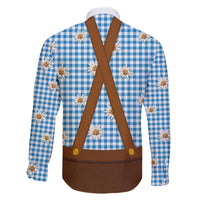 Traditional German Costume - Lederhosen and Soft Pretzel Family Matching Off The Shoulder Long Sleeve Dress and Hawaiian Shirt Red Plaid Pattern with Edelweiss Flowers