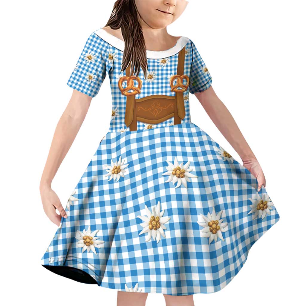 Traditional German Costume - Lederhosen and Soft Pretzel Family Matching Off Shoulder Short Dress and Hawaiian Shirt Red Plaid Pattern with Edelweiss Flowers