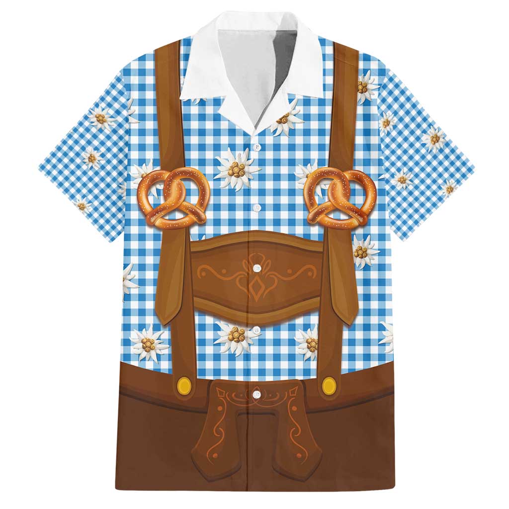 Traditional German Costume - Lederhosen and Soft Pretzel Family Matching Off Shoulder Short Dress and Hawaiian Shirt Red Plaid Pattern with Edelweiss Flowers