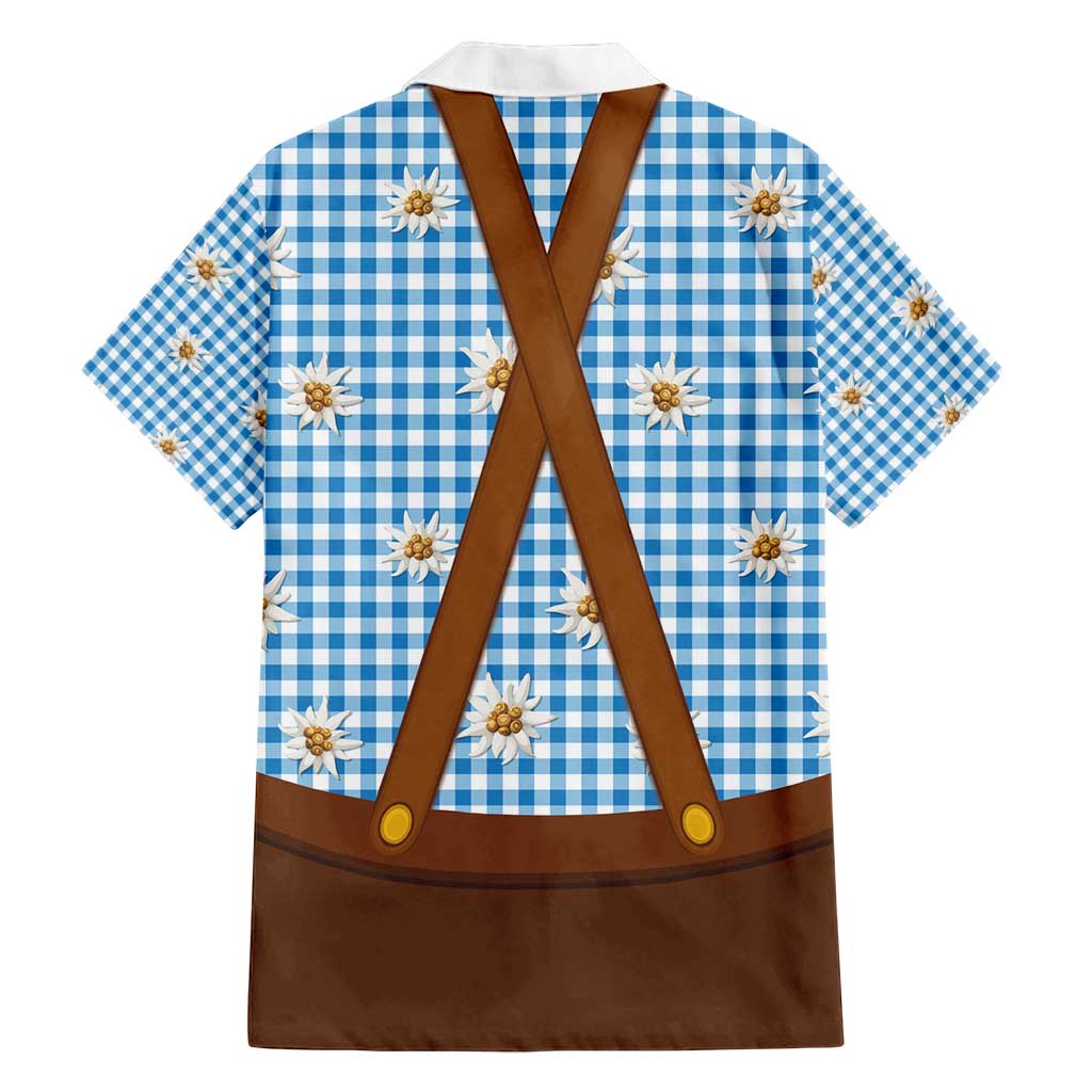 Traditional German Costume - Lederhosen and Soft Pretzel Family Matching Off Shoulder Short Dress and Hawaiian Shirt Red Plaid Pattern with Edelweiss Flowers