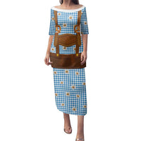 Traditional German Costume - Lederhosen and Soft Pretzel Family Matching Puletasi and Hawaiian Shirt Red Plaid Pattern with Edelweiss Flowers