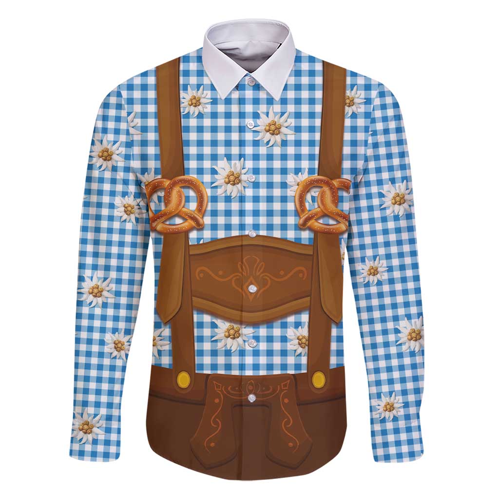 Traditional German Costume - Lederhosen and Soft Pretzel Family Matching Short Sleeve Bodycon Dress and Hawaiian Shirt Red Plaid Pattern with Edelweiss Flowers