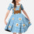 Traditional German Costume - Lederhosen and Soft Pretzel Family Matching Summer Maxi Dress and Hawaiian Shirt Red Plaid Pattern with Edelweiss Flowers