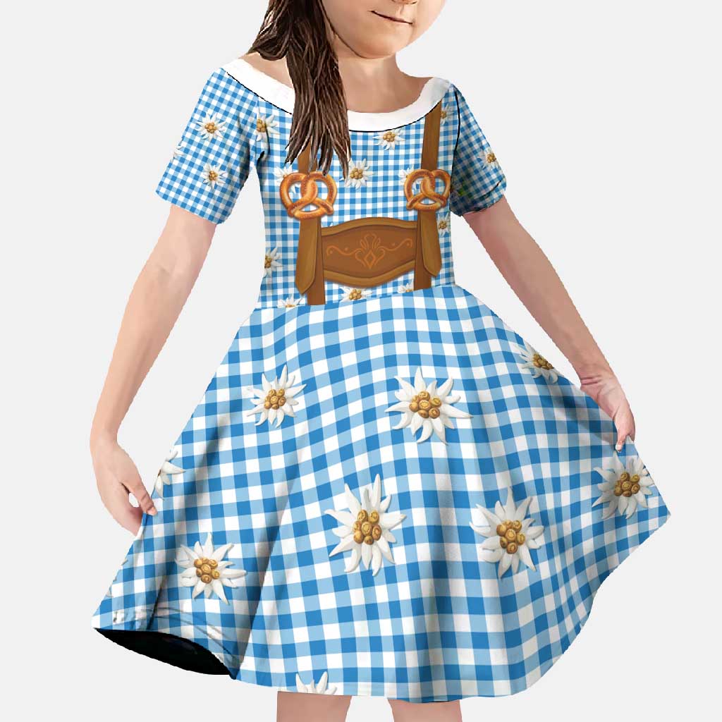 Traditional German Costume - Lederhosen and Soft Pretzel Family Matching Tank Maxi Dress and Hawaiian Shirt Red Plaid Pattern with Edelweiss Flowers