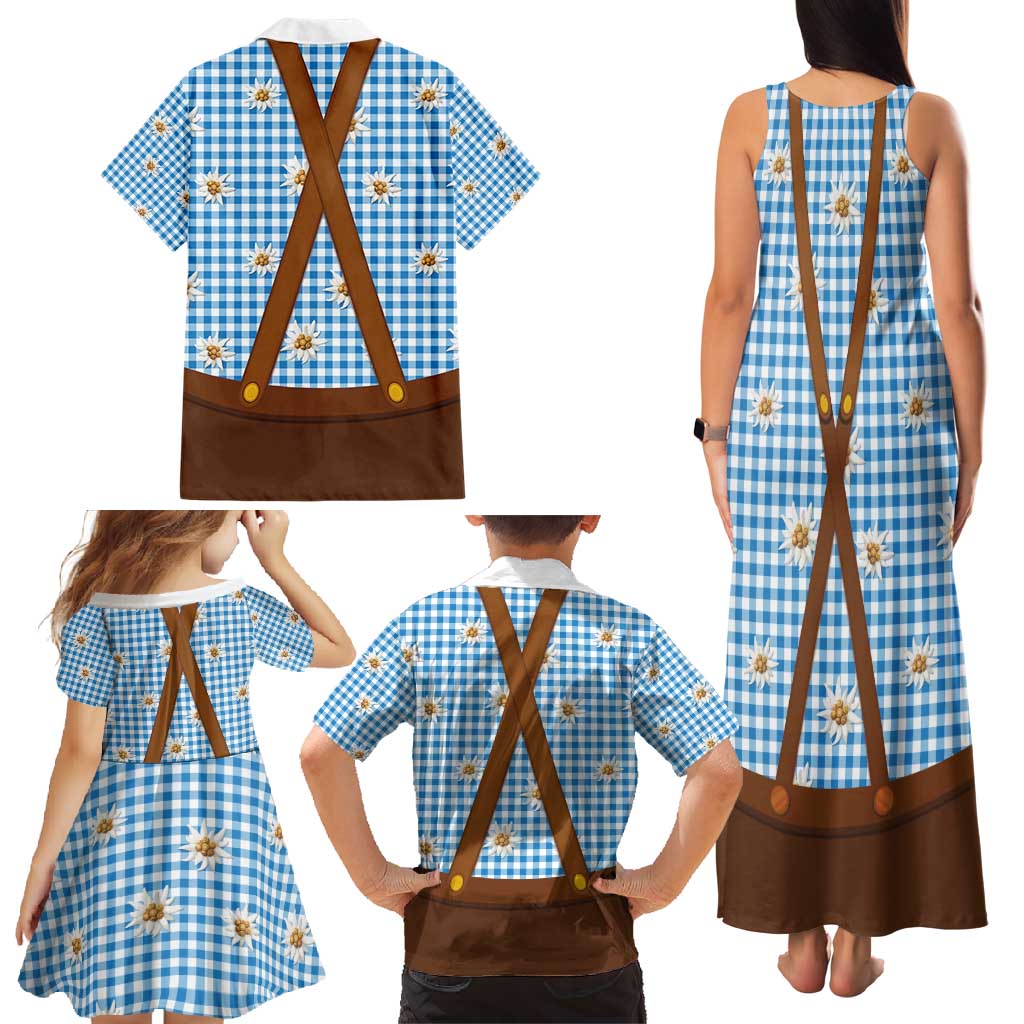 Traditional German Costume - Lederhosen and Soft Pretzel Family Matching Tank Maxi Dress and Hawaiian Shirt Red Plaid Pattern with Edelweiss Flowers