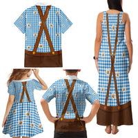 Traditional German Costume - Lederhosen and Soft Pretzel Family Matching Tank Maxi Dress and Hawaiian Shirt Red Plaid Pattern with Edelweiss Flowers