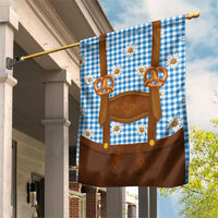 Traditional German Costume - Lederhosen and Soft Pretzel Garden Flag Red Plaid Pattern with Edelweiss Flowers