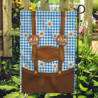 Traditional German Costume - Lederhosen and Soft Pretzel Garden Flag Red Plaid Pattern with Edelweiss Flowers
