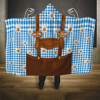 Traditional German Costume - Lederhosen and Soft Pretzel Hooded Blanket Red Plaid Pattern with Edelweiss Flowers