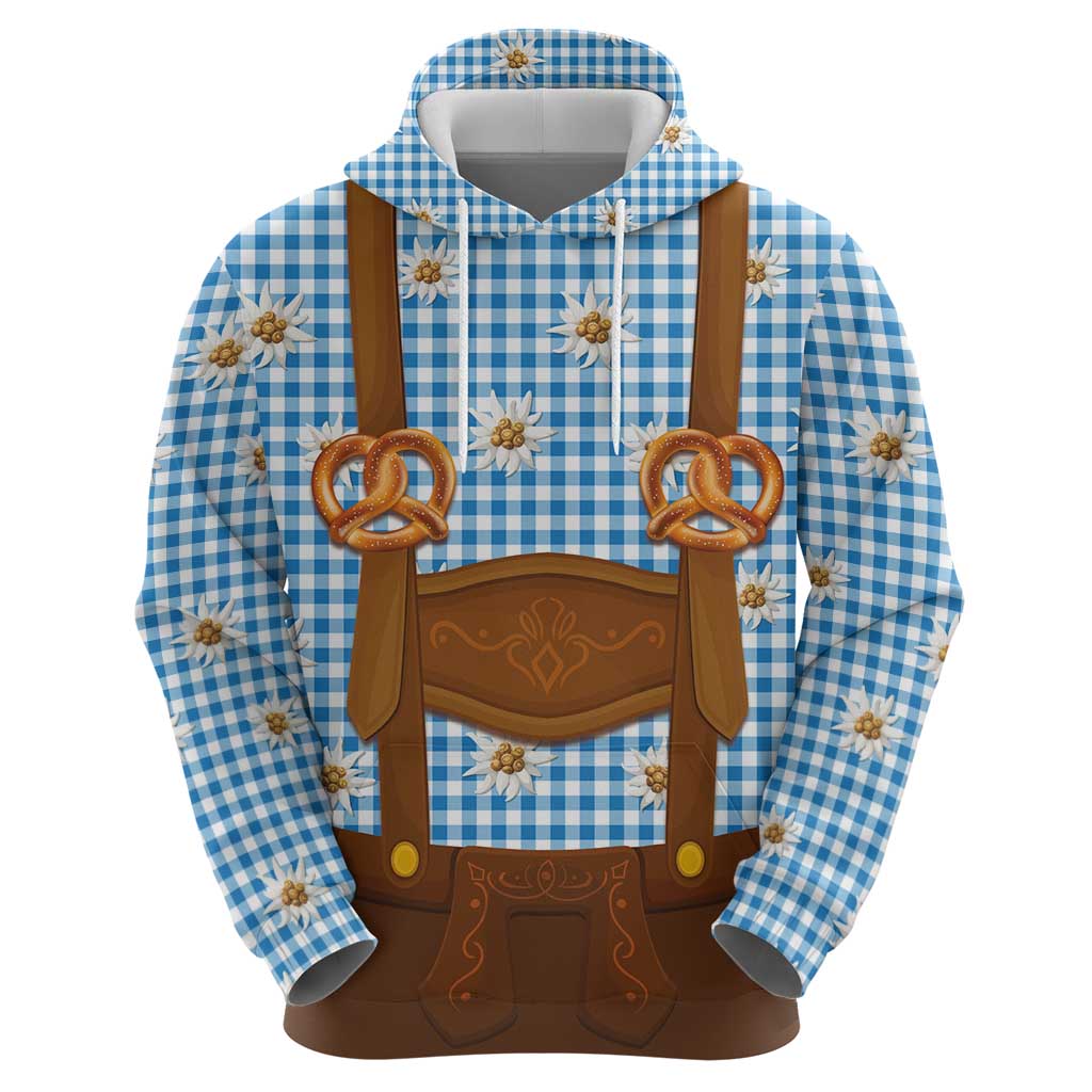Traditional German Costume - Lederhosen and Soft Pretzel Hoodie Red Plaid Pattern with Edelweiss Flowers
