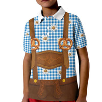 Traditional German Costume - Lederhosen and Soft Pretzel Kid Polo Shirt Red Plaid Pattern with Edelweiss Flowers