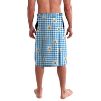 Traditional German Costume - Lederhosen and Soft Pretzel Lavalava Red Plaid Pattern with Edelweiss Flowers