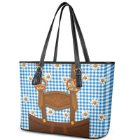 Traditional German Costume - Lederhosen and Soft Pretzel Leather Tote Bag Red Plaid Pattern with Edelweiss Flowers