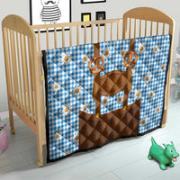 Traditional German Costume - Lederhosen and Soft Pretzel Quilt Red Plaid Pattern with Edelweiss Flowers