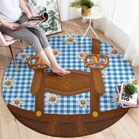 Traditional German Costume - Lederhosen and Soft Pretzel Round Carpet Red Plaid Pattern with Edelweiss Flowers