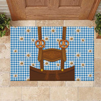Traditional German Costume - Lederhosen and Soft Pretzel Rubber Doormat Red Plaid Pattern with Edelweiss Flowers