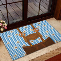 Traditional German Costume - Lederhosen and Soft Pretzel Rubber Doormat Red Plaid Pattern with Edelweiss Flowers