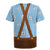 Traditional German Costume - Lederhosen and Soft Pretzel Rugby Jersey Red Plaid Pattern with Edelweiss Flowers