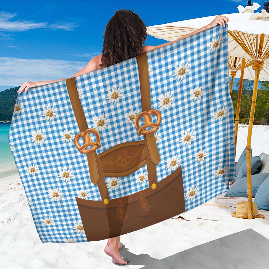 Traditional German Costume - Lederhosen and Soft Pretzel Sarong Red Plaid Pattern with Edelweiss Flowers