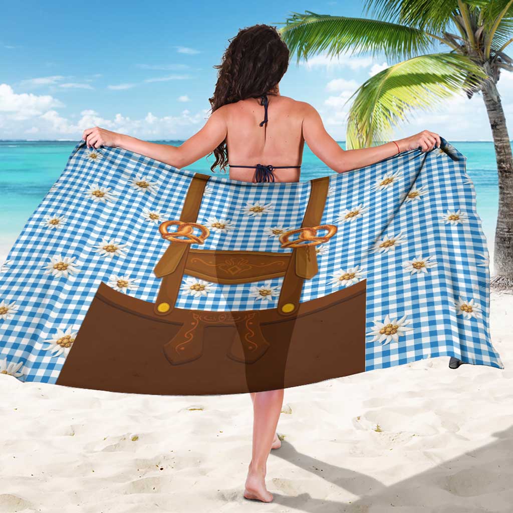 Traditional German Costume - Lederhosen and Soft Pretzel Sarong Red Plaid Pattern with Edelweiss Flowers