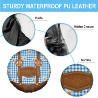 Traditional German Costume - Lederhosen and Soft Pretzel Spare Tire Cover Red Plaid Pattern with Edelweiss Flowers