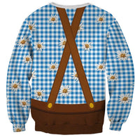 Traditional German Costume - Lederhosen and Soft Pretzel Sweatshirt Red Plaid Pattern with Edelweiss Flowers