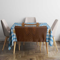 Traditional German Costume - Lederhosen and Soft Pretzel Tablecloth Red Plaid Pattern with Edelweiss Flowers