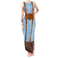Traditional German Costume - Lederhosen and Soft Pretzel Tank Maxi Dress Red Plaid Pattern with Edelweiss Flowers