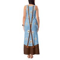 Traditional German Costume - Lederhosen and Soft Pretzel Tank Maxi Dress Red Plaid Pattern with Edelweiss Flowers