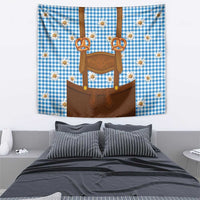 Traditional German Costume - Lederhosen and Soft Pretzel Tapestry Red Plaid Pattern with Edelweiss Flowers