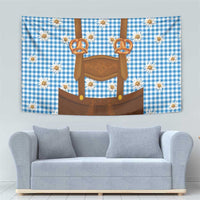 Traditional German Costume - Lederhosen and Soft Pretzel Tapestry Red Plaid Pattern with Edelweiss Flowers