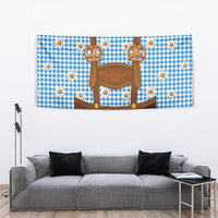 Traditional German Costume - Lederhosen and Soft Pretzel Tapestry Red Plaid Pattern with Edelweiss Flowers